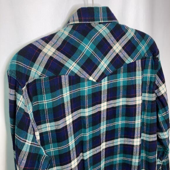 Wrangler Long Sleeve Mens Plaid Flannel Pearl Snap Western Cut L Tall Extra Long - Picture 7 of 10